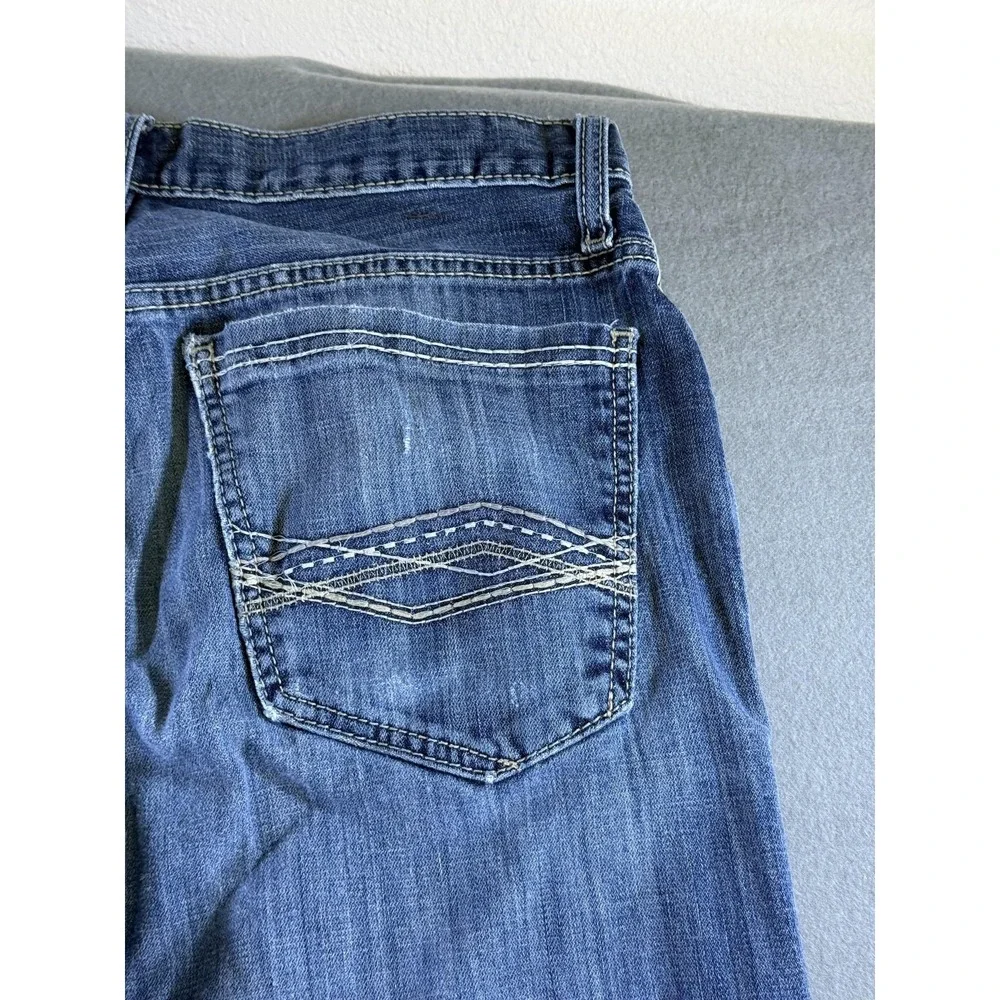 Cinch Grant Jeans Mens 30x34 Medium Wash Blue Relaxed Bootcut Distressed Denim
